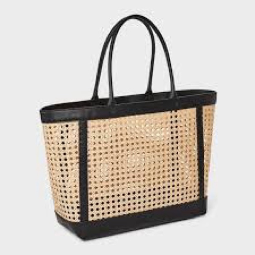 A new day caning tote bag- Elegant Black and Tan Woven Tote Bag- NWT- sold out